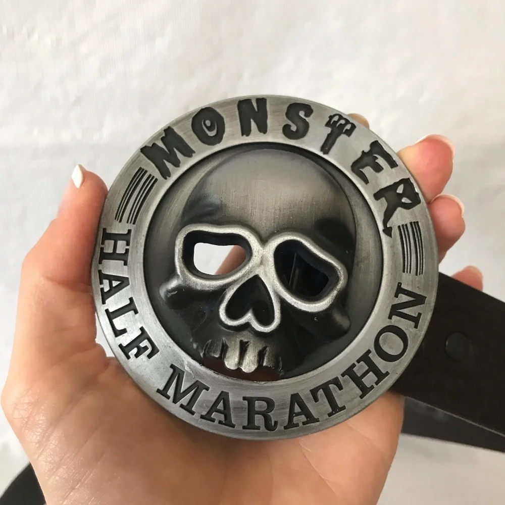Monster Half Marathon Buckle Justin Leather Belt